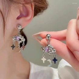 Stud Earrings S925 Silver Needle Cute Cloud Rain For Women Korean Crystal Long Chain Tassel Party Jewelry Brincos