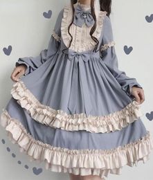 Casual Dresses Lolita Sweet Vintage Dress Women Long Sleeve Costume Kawaii Loose Cute Japanese Style Bow For Girls INS8006247