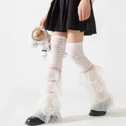 Women Socks Girls Lace Thigh High Japanese Loose Sheer Mesh Cover Princesses Frilly Boot