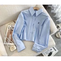 Women Tees Luxury Blouse Shirts Designer Casual Shirt Mius Embroidered Letters Long Sleeves Hot Diamond Polo Collar Blue Tshirt High-quality 6045