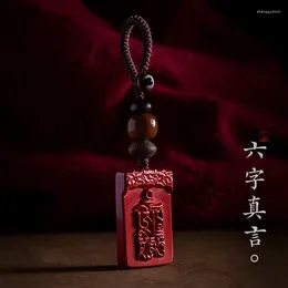 Keychains Raw Ore Emperor Sandstone Six Words Mantra Lucky Pendant Keychain Cinnabar Rough Stone Good Luck Key String