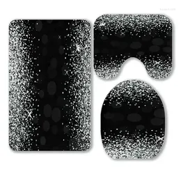 Toilet Seat Covers Shiny Silver Glitter Black 3 Piece Bathroom Rugs Set Bath Rug Mat And Lid Cover