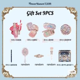 Sets Flower Knows Moonlight Mermaid Gift Set Eyeshadow Lip gloss Blush Setting Powder