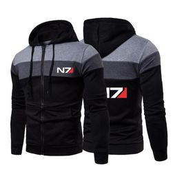 Men039s Hoodies Sweatshirts Game Mass Effect N7 Printed Spring Autumn Men Casual Long Sleeve ThreeColor Stitching Hooded Swe3503767