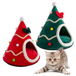 Mats Christmas Tree Dog House Cozy Pet Cave Dog Sleeping Bed Pet Dog Tent with Removable Cushion Dog Bed for Dogs Cats