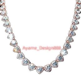 New Design Hip Hop Jewellery Custom Moissanite Diamond Cuban Chain 18K Gold Plated 925 Silver Rose Gold Iced Out Heart Tennis Chain Necklace For Women