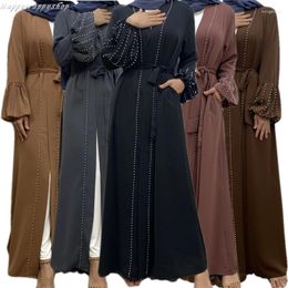 Ethnic Clothing Luxury Dubai Beaded Cardigan Coat Muslim Islamic Party Abaya Gown Kimono Sleeve Robe Dress Middle East Female Vestidos