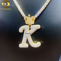 Wholesale Price Hip Jewellery Iced Out Sier Crown Bail Initial Letter K Mens Vvs Moissanite Custom Name Pendant