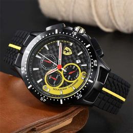 28% OFF watch Watch for Men New Mens Six stitches All dial work Quartz Ferrar Top Luxury Chronograph clock Rubber Belt fashion F1 racing car