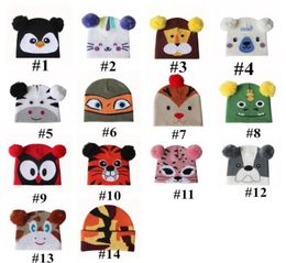 Children Kids Pom Pom Beanies Double Balls Knitted Cartoon Animal Head Hats Slouchy Skull Caps Warm Knitting Tuques Outdoor Ski Ca8201574