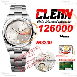 126000 VR3230 Automatic Unisex Watch Mens Womens Watches Clean CF 36mm Silver Stick Dial 904L Stainless Steel Bracelet Super Edition Same Series Card Puretimewatch