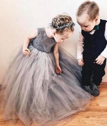 Lace Tulle Flower Girl Dresses Jewel Neck Tulle Applique Bow Sash Floor Length Formal Birthday Party Girls039 Wears for Wedding8958853