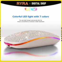 Mice RYRA Bluetooth Wireless Mouse Diamond Dual Mode Charging Luminous 2.4G USB Mouse Portable For Tablet Phone Computer Girls Gift