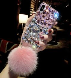 Bling Crystal Diamond Fox Fur Ball Pendant Case Cover For Iphone 12 Mini 11 Pro XS Max XR X 8 7 Plus Samsung Galaxy Note 20 S20 S19446288