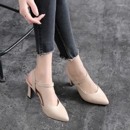 Fashion Women's Solid Leather Sandals Summer 2024 Soft Colour Mid-heel with A Toe Cap Comfortable High-heeled Shoes 827 809