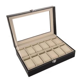 10 12 Slots Watch Box Universal Watches Display Case Glass Top watch winder Jewellery Storage Box Wristwatch Organizer2963