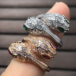 Double snakehead designer ring for woman diamond Gold plated 18K official reproductions diamond European size brand designer gift for girlfriend with box 012