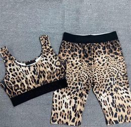 Cheetah Women039s Two Piece Pants Tracksuits Yoga Suits Leopard Print Vest Tank Short Jacket Waist Slim Leggings Sport Suit3007153