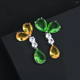 Stud Earrings Long Model Jewelry Green Water Droplet Crystal Luxurious Banquet Prom Cocktail Party Elegant Fashion Dress Accessories