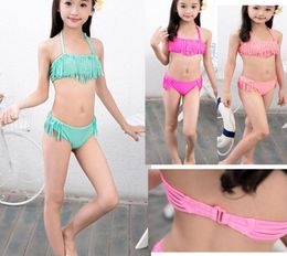 Quality TwoPieces Kids Swimwear Bikini Girls Swimsuit Baby Stripe Skirt Dresses Shoulder Less Princess 2 piece Children beach wea4887318