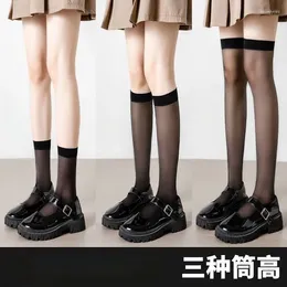 Women Socks Thin Calf Leggings Knee Summer JK Uniform Black Silk High Transparent Female Students'