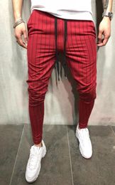 Men039s Pants Pencil Long Sport Stripe Trousers Jogger Skinny Exercise Smart Casual Side Pure Color5917673