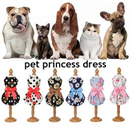 Dog Apparel Designer Pet Clothing Dot Floral Printed Dress Cute Bow Puppy Slip Skirt Round Neck Sleeveless Cat Dresses Supplies