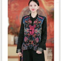 Ethnic Clothing 2024 Traditional Chinese Vintage Coat National Flower Embroidery Jacquard Oriental Stand Collar Jacket Hanfu Tops