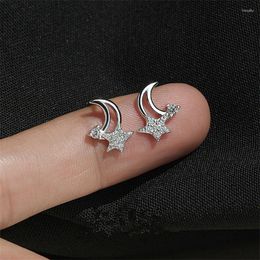 Stud Earrings S925 Silver Needle Zircon Star Moon For Women Girls Jewellery Gift Eh619