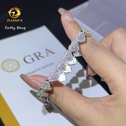 Custom Heart Design Solid Silver 925 Hip Hop Iced Cuban Link Bracelet 8mm Vvs Moissanite Diamond Womens Fine Jewellery Necklace
