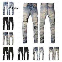 mens Street amari Oversize amirl Jeans amirlies pants am Patch amis Purple imiri for amiiri Embroidery designer Womens Mens Ripped Jeans High Hole Deni 3GQI 2YR8