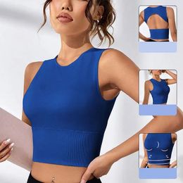 Active Shirts Crop Top Women Yoga Vest Backless Gym Fitness Sports White Tank Tops Sleeveless Workout Running Cycling Pilates Tee