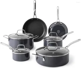 Cookware Sets Martha Stewart Lockton Premium Nonstick 10 Piece Enamel Heavy Gauge Aluminium Pots And Pans Set - Grey