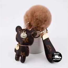 Key Rings keychain Cute bear Print Pattern leather keychains Car Accessories Key Ring Lanyard Key Wallet Rope set 240303