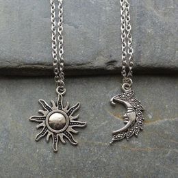 Pendant Necklaces Antique Silver Colour Sun Moon Pendants & Lovers Retro Short Chain Choker Necklace Friends Women Fashion Jewellery