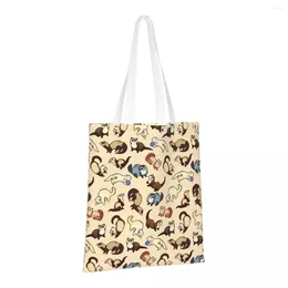 Shopping Bags Adorable Ferret Pattern Reusable Grocery Folding Totes Washable Lightweight Sturdy Polyester Gift