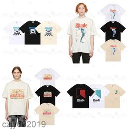 Дизайнерская мужская футболка rhude футболка Модная одежда Футболки Хип-хоп Футболки Rhude Summer New Mens American Oversize Кокосовые гонки Футболка с буквенным принтом и круглым вырезом