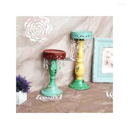 Candle Holders French Country Wrought Iron Vintage Color Crystal Holder Gardening Ornaments Wedding Romantic Home