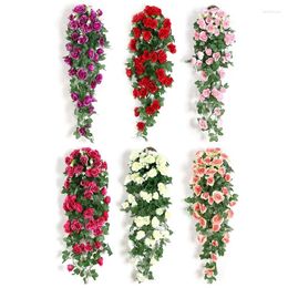 Decorative Flowers 587C Artificial Rose Flower Rattan Ornament Luxuriant Wall Hang Floral Decor