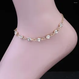 Anklets 1PC Silver Colour Crystal Beads Anklet For Women Fashion Chain Multilayer Rhinestones Foot Jewellery F1613