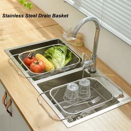 304 Stainless Steel Draining Basket Retractable Sink Strainer Household Sink Fruit Vegetable Dishes Storage Sink Draining Rack 240227