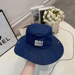 2024ss Designer MIUS Fisherman Hat Men's and women's hats Brand Large Sun Hat Alphabet Fashion Luxury Casual Design hat Blue dyed wash visor