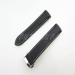 22mm NEW Black With White stitched Diver Rubber band strap with deployment clasp For Omega Watch256F