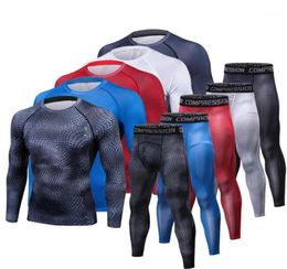 Men T Shirts Trousers Set 2 Piece Men039s Sportswear Compression Suit Joggers Fitness Base Layer Shirt Leggings Rashguard Cloth6969481