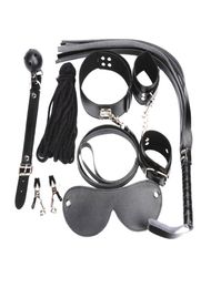 7in1 Bondage kit BDSM Torture Sex Restraints Spanking Whip Wrist Cuffs Nipple Clamps Blindfold Mouth Gag Rope Collar BX10943855308