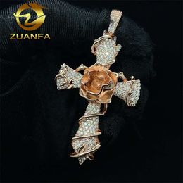 Hip Hop Jewelry Iced Out Custom Mens Sterling Sier VVS Moissanite Diamond Rose Gold Cross Pendant