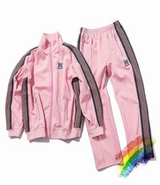 2021 Pink Needles Track Pants Men Women 11 High Quality Butterfly Embroidery AWGE Needles Pants Joggers Side Striped Trousers H091539142