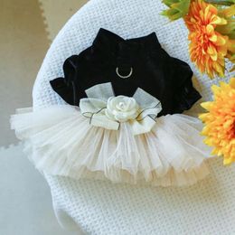 Dog Apparel Clothes Elegant 3d Flower Bow Decoration Wedding Pet Dress With Mesh Splicing Stylish Princess Fancy For