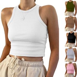 Tank Top Women Vest Embroidery designer Short Slim Navel exposed outfit Elastic Sports Knitted Tanks close fitting woman t shirt Sports yoga top simple Short