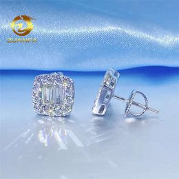 Luxury Fine Jewellery Natural Diamond 14k 18k Solid Gold 10mm Stud Baguette Diamond Earrings